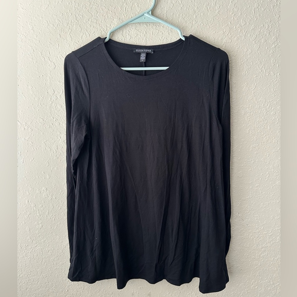 Eileen Fisher Long Sleeve Scoop Neck Top Black Size Small